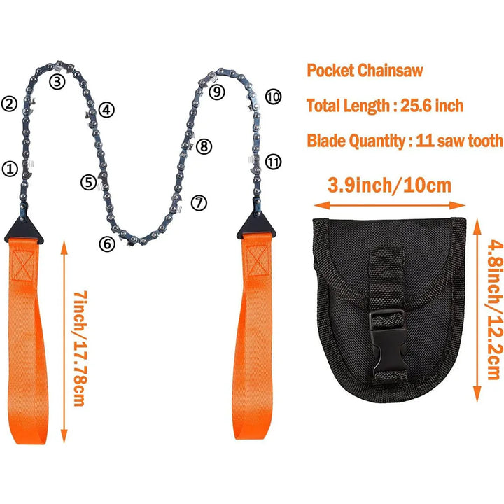 24-Inch Pocket Chain Saw – Portable Hand Saw for Camping, Survival, Hunting & Tree Cutting